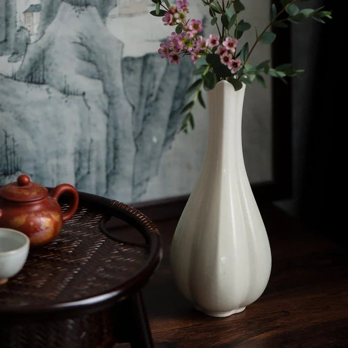 Handmade White Ceramic Tall Vase